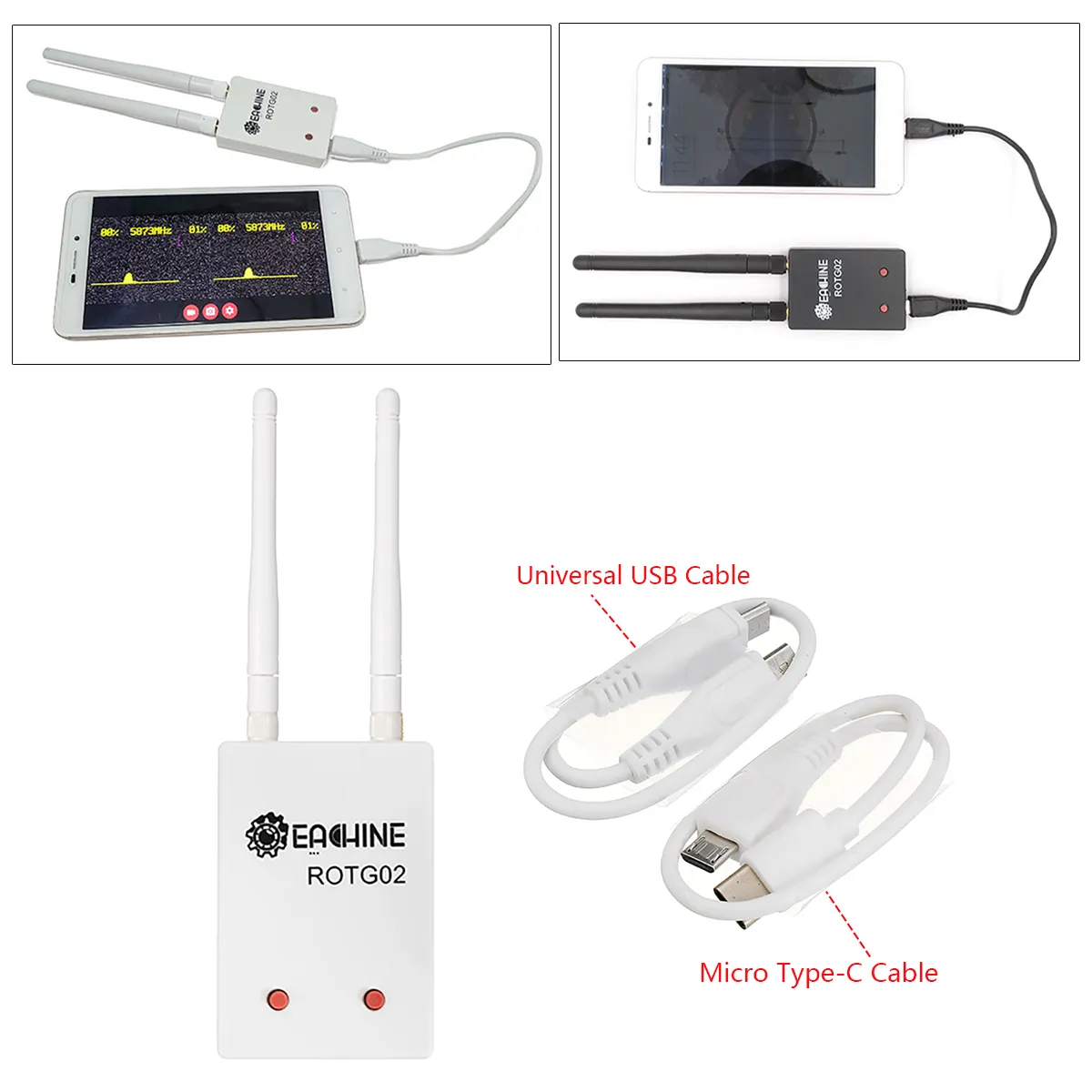 DHgate Eachine ROTG02 UVC OTG 5.8G 150CH Audio FPV Receiver for Android Devices Portable Video Transmission System with Black FPV Accessories Electronics