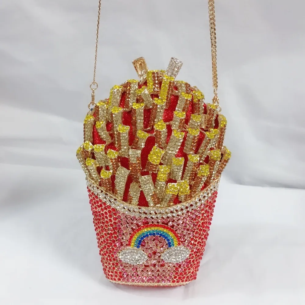 DHgate French Fry Clutch Minaudiere Evening Bag Rainbow Crystal Diamond Wedding Purse Bags Luggage Accessories