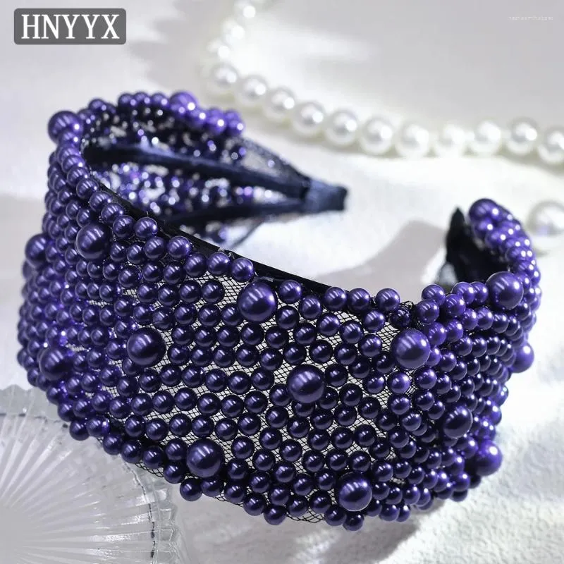 Hair Clips HNNYX Pearl Flower Tiara Mesh Fully Beaded Filled Headband Accessory Fashion Party Head Piece For Women A153-Purple