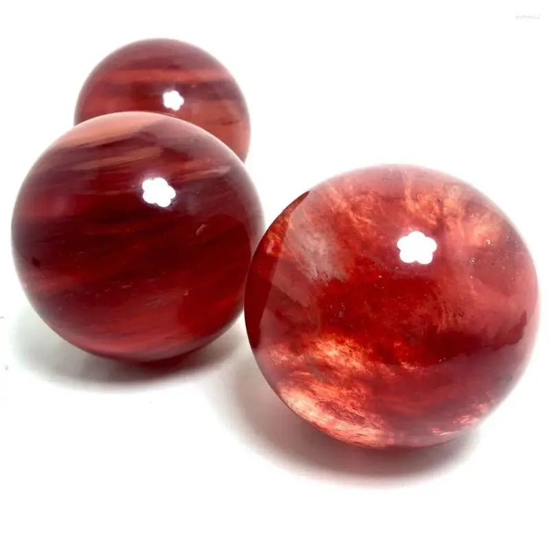 Decorative Figurines MOKAGY 8cm-9cm Red Smelting Quartz Stone Polished Crystal Ball Sphere For Healing 1pc