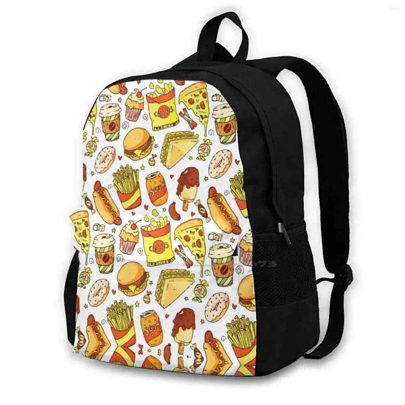 Backpack Teen College Student Laptop Travel Bags Food Hamburger Dog Pattern Testy Junk Love