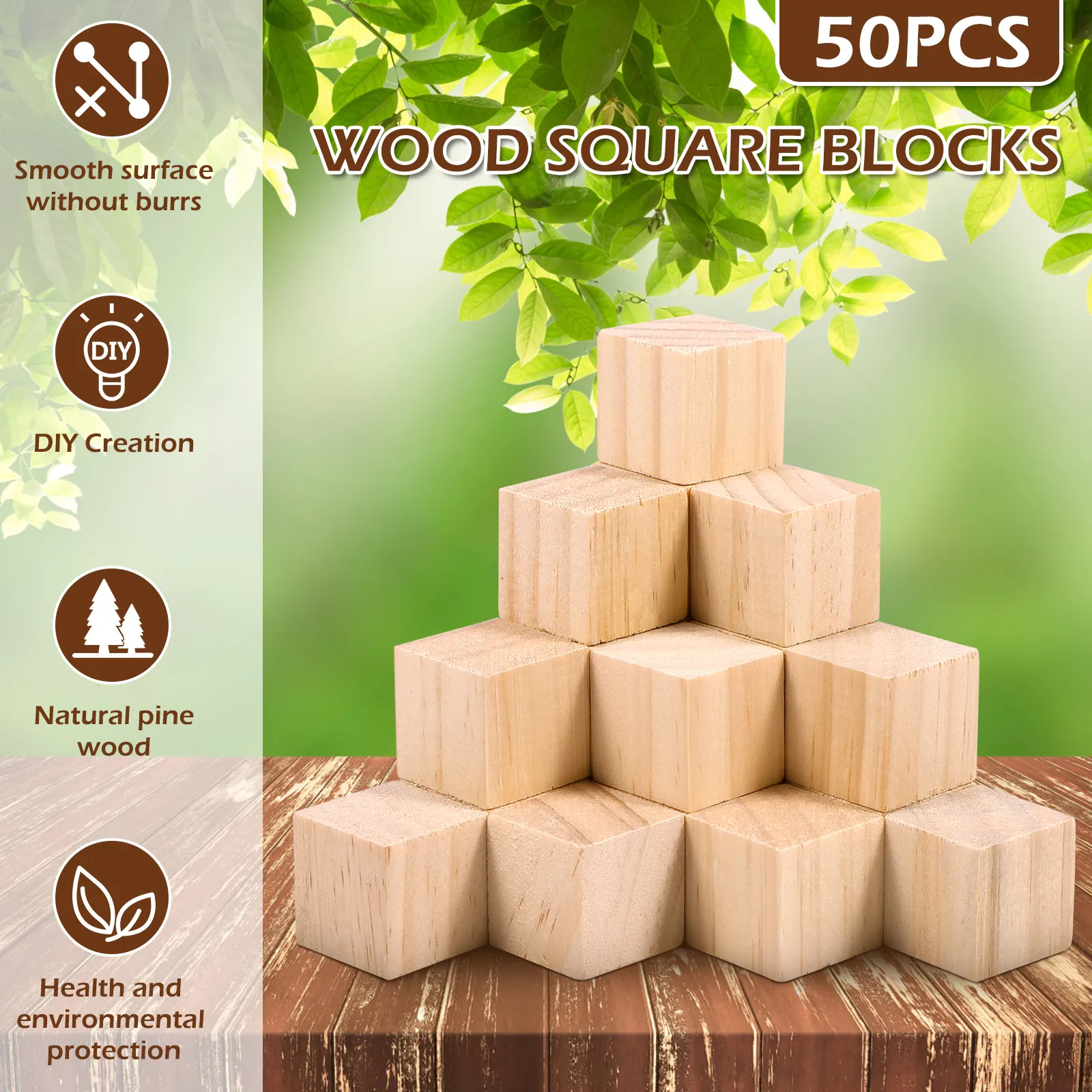 50 pcs Blocs en bois pour pin artisanal Blocs carrés de 1 pouce DIY Cubes d'artisanat en bois inachevés Natural Blocs en bois Cubes en bois