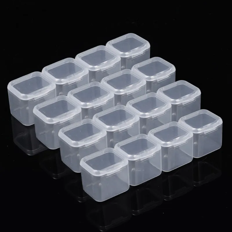 1-20PCS Mini opbergdoos transparante vierkante plastic doos oorbellen sieraden verpakking opslag kleine vierkante doos sieraden organisator