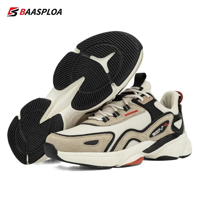 Baasploa Chaussures de course légères pour hommes pour hommes Designer en cuir baskets décontractées à lacets mâles de chaussures de sport extérieur tennis 240329