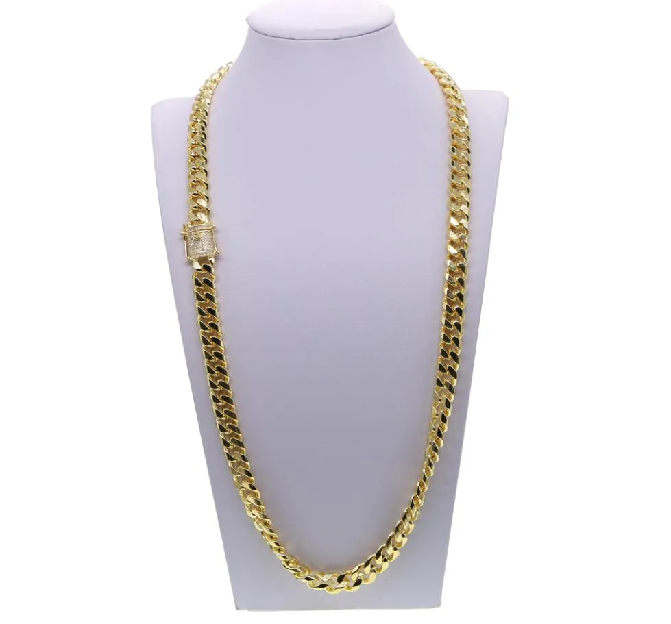 Collar de cadena cubana de hip hop con broche pavimentado CZ para joyas de hombres con collar cubano de cadena larga llena de oro joyería1968125