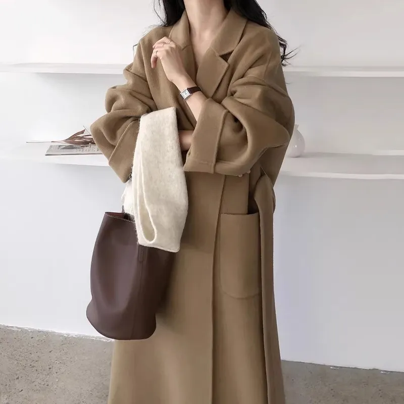 Elegant long wool trench coat with pockets 4595 Elegant long wool trench coat with pockets 4595