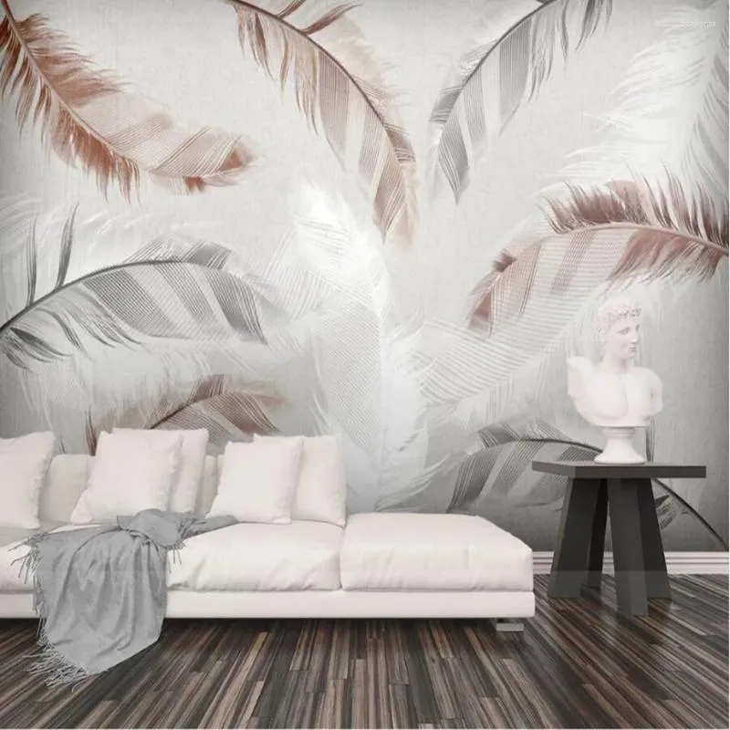 Bakgrundsbilder milofi stor tapet väggmålning anpassad 3D abstrakt akvarell fjäder liten färsk bakgrund