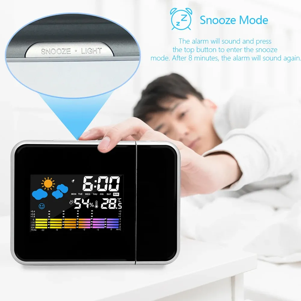 LED Digital Alarm Clock Electronic Alarm Clocks Projector Ceiling Clock with Time Temperature Display Backlight Snooze Clock