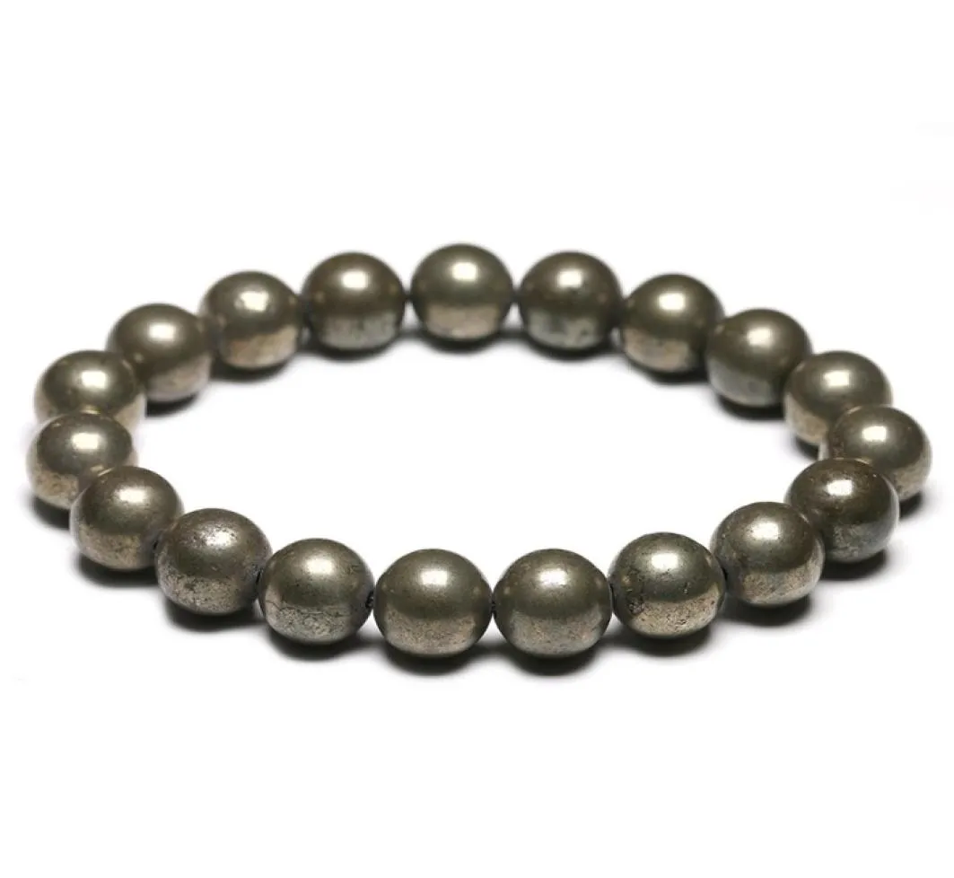 Natuurlijk pyriet 6 8 10 mm kettingen Round kralen Elastische lijn stretch kralen armband mode man vrouw echt juweel fijne sieraden1975977