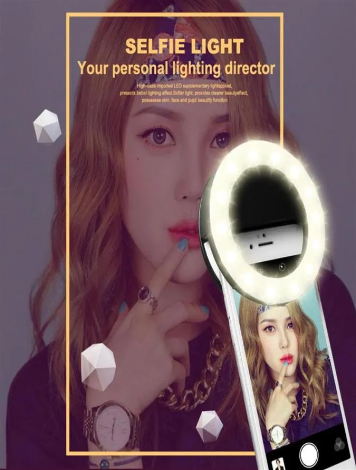 Laddningsbar selfie -ringljusklipp LED selfie blixtljus justerbar lampa selife filllight rk14 för smarta telefoner214d7753436