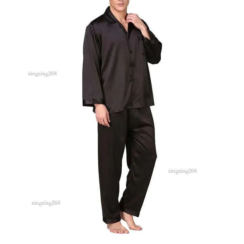 Modern Stain Silk Pijama Hombre Solid Loose Sleepwear Men Sexy