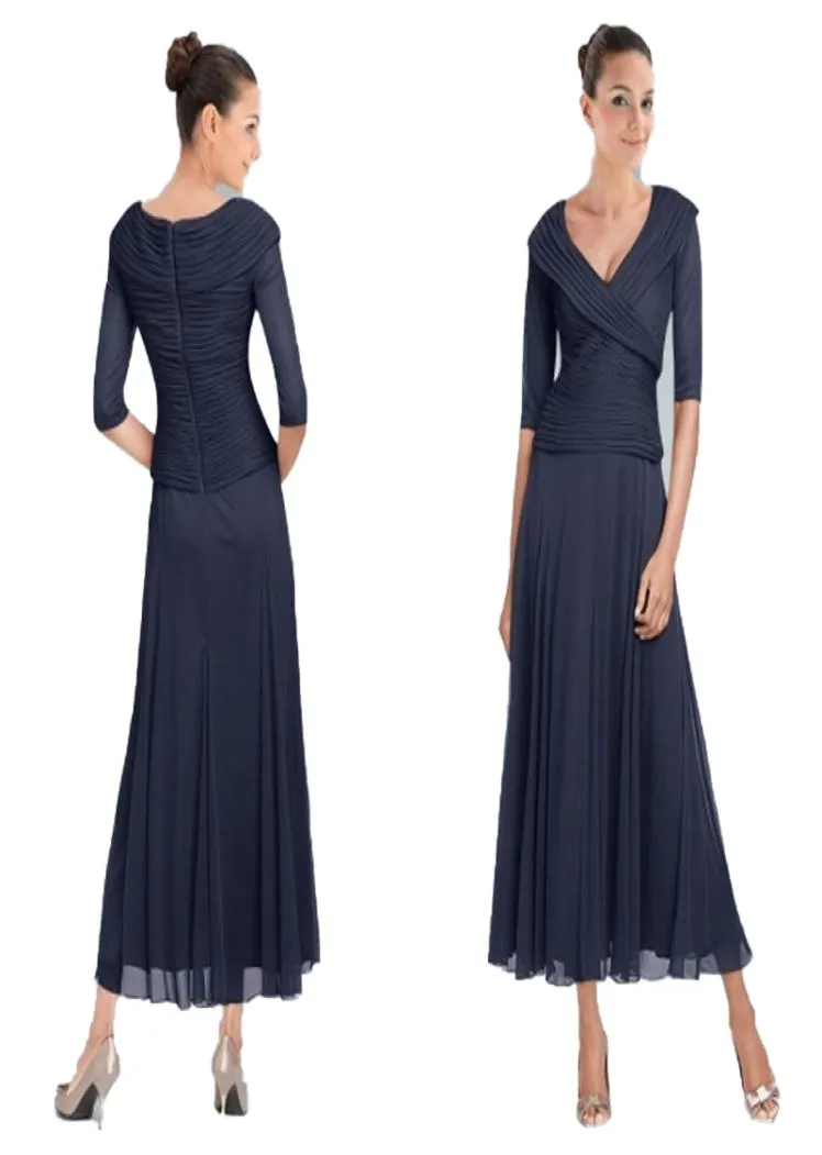 Navy Blue Mariffon Mother of the Bride Robes Elegant High Quality Marid Marid Guest Party Gown2647163