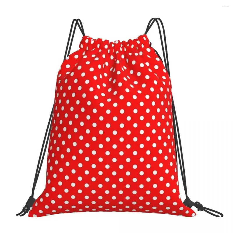 Backpack Polka Dots rote Rucksäcke Mode tragbare Kordel -Taschen Bündel Pocket Sports Bag Bookbag für Reisestudenten