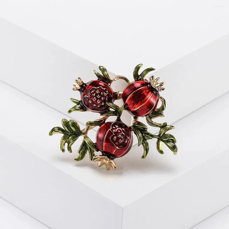 Brooches Beaut&Berry Retro Enamel Pomegranate Flower For Women Unisex Plant Pins Office Party Casual Accessories Gifts