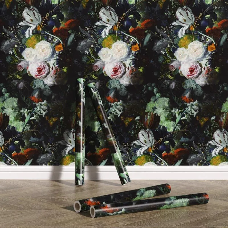 Fonds d'écran peinture à la main européenne vintage botanique auto-adhésif fond d'écran décoration de maison peler et bâton rouleaux grandes fleurs