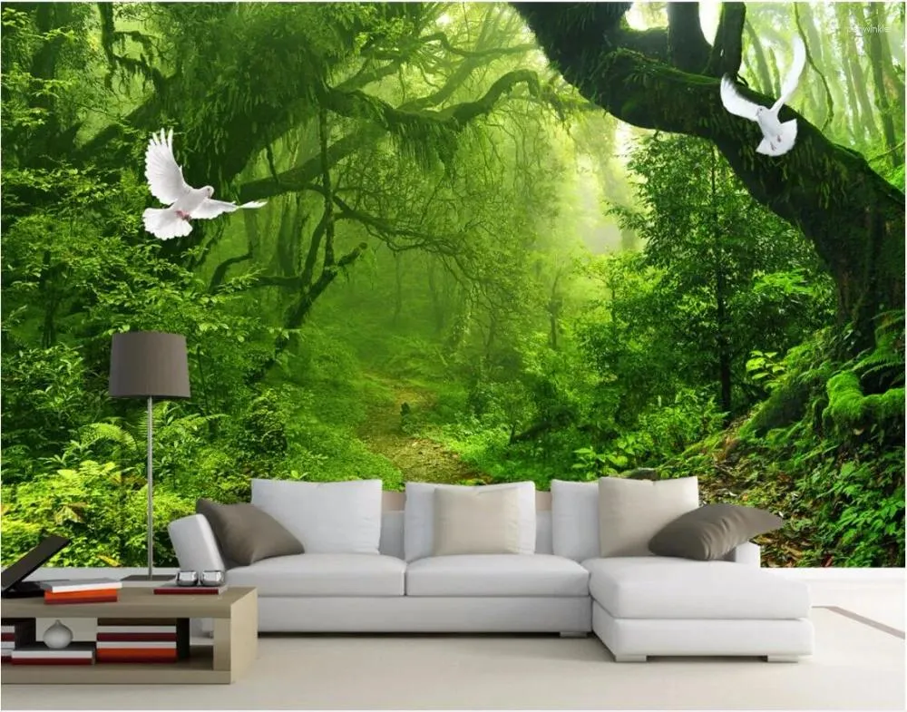 Sfondi WDBH WDBH Murale personalizzato sfondi 3D Foresta verde alberi decorazioni per la casa murali murali per soggiorno 3 d