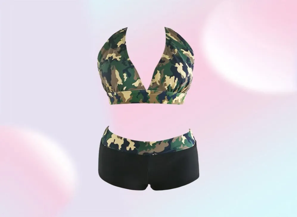 2017 Nouveau bikini licou sexy semets de maillots de bain Femmes Push Up Swimsuit Camouflage Print Bathing Costumes de baignade QP02082776156