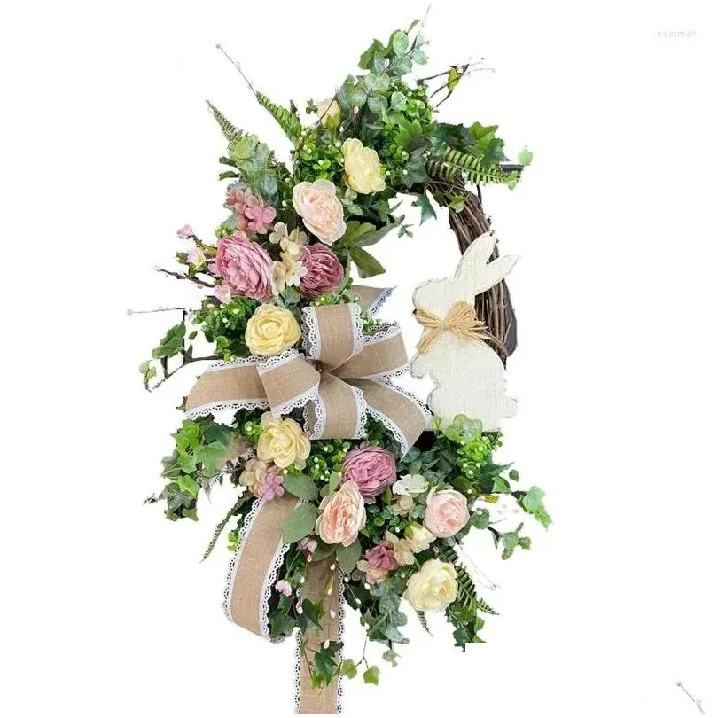 Couronnes de fleurs décoratives Pâques Couronne de porte d'entrée pour broussailles Garland Mur décor décoration de printemps Drop Livraison Home Garden festive OTSDL