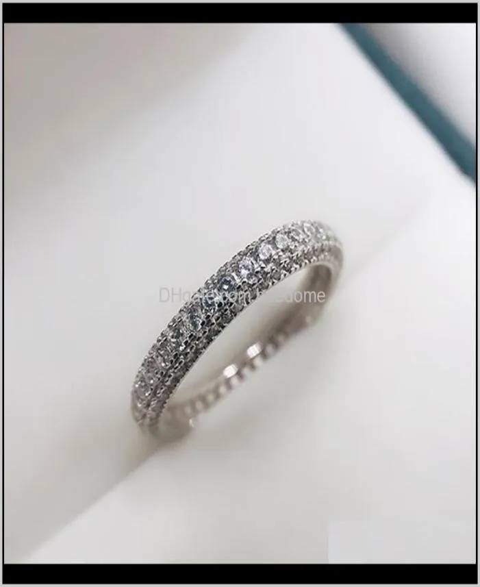 드롭 배달 2021 Eternity Promise Ring Ring 925 Sier Micro Pave 5A 지르콘 CZ 약혼 웨딩 밴드 반지를위한 보석 4LYNH1276584