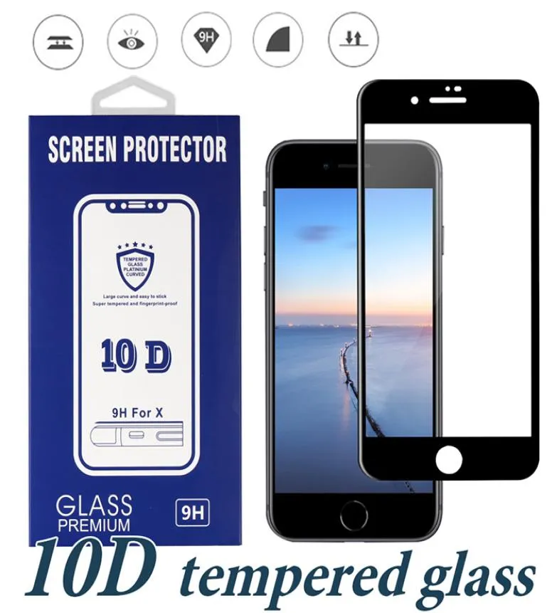 Protecteur d'écran de couverture complet 10D pour l'iPhone 14 13 12 11 Pro Xs Max XR 8 Plus Protection de verre trempé vers le bord avec Box6358115