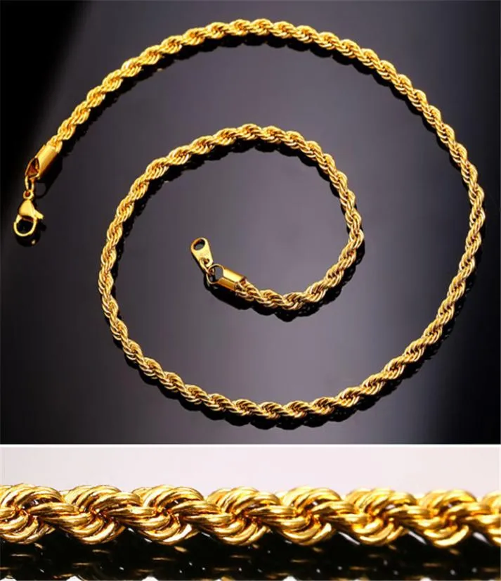Cadenas de oro Fashion S acero inoxidable Hip Hop Jewelry Cabello de cadena de cuerdas para hombres3483769