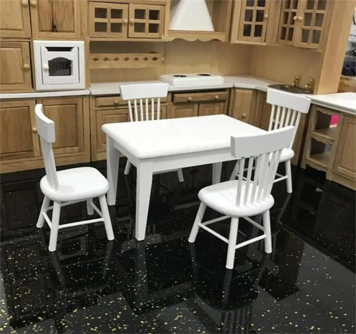 112 Dollhouse Miniature Furniture Wooden Dining Table Chair Model Set Kitchen Doll house decoration Kids Toy Miniature C604 Y200411817858