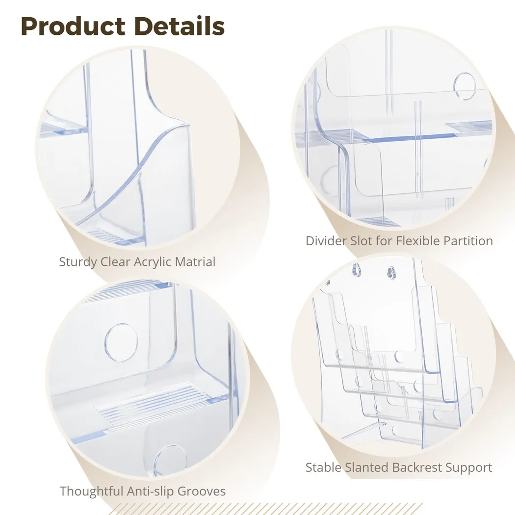 Akrylowy uchwyt broszury 4-poziomowy stojak na wyświetlacz broszury A4 Organizator wielkości dla Katalogów magazynki ulotki stojak na wyświetlacz broszury