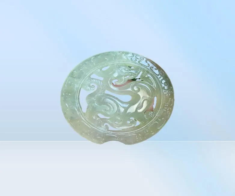 Chiny XIU jade Stone rzeźbione fu foo pies lew amulets długowieczność szczęścia Jade Pendant4818607
