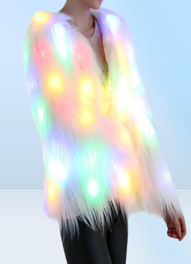 6XL Women Faux Fur LED Light Coat Christmas Costumes Cosplay y Fur Jacket Outwear Winter Warm Festival Party Club Overcoat Y2009262329643