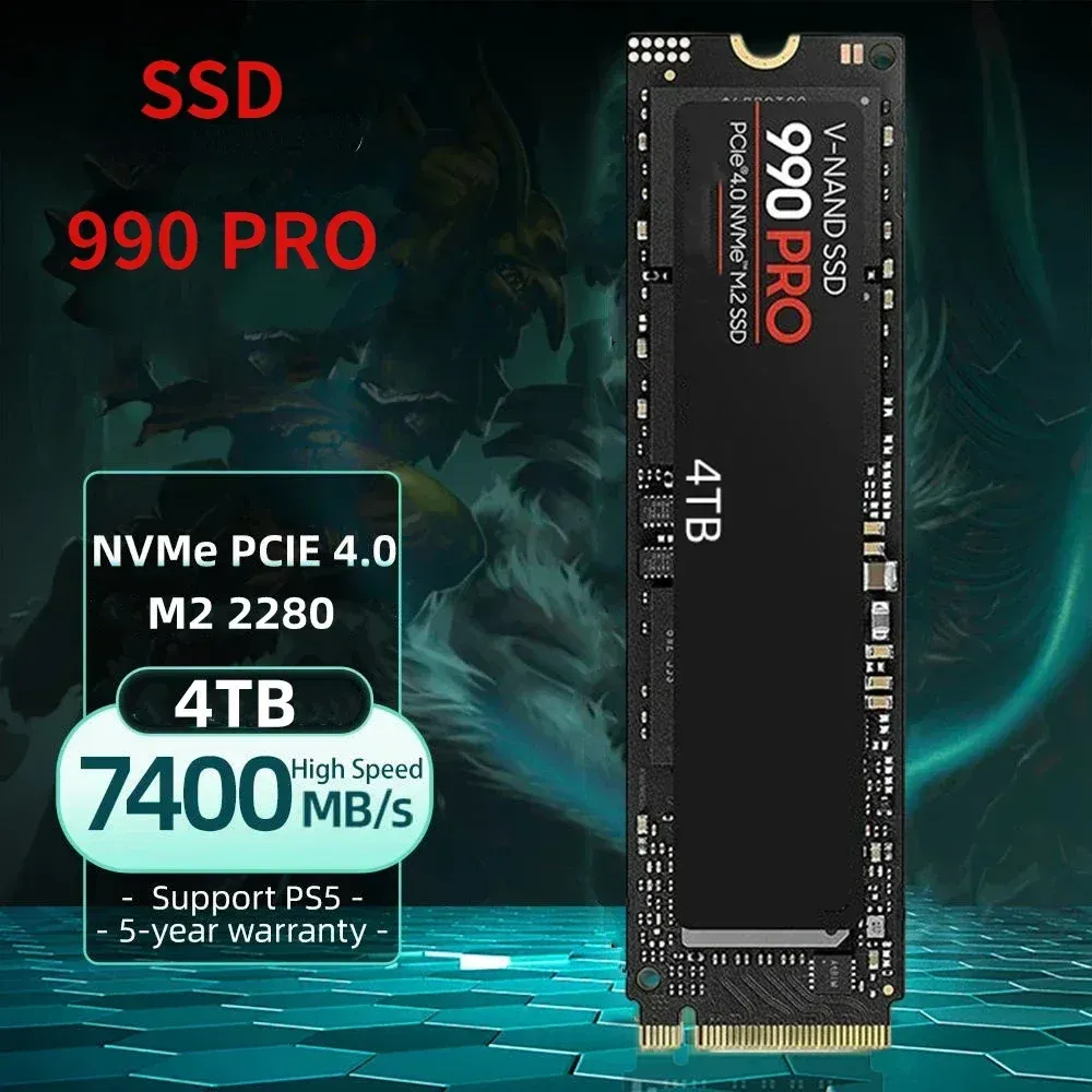 مربعات 2023 العلامة التجارية الجديدة SSD 990 PRO M2 2280 NVME PCIE Gen 4.0x4 2TB 4TB قرص الحالة الصلبة الداخلية SSD HDD للكمبيوتر المحمول/PS5/PC