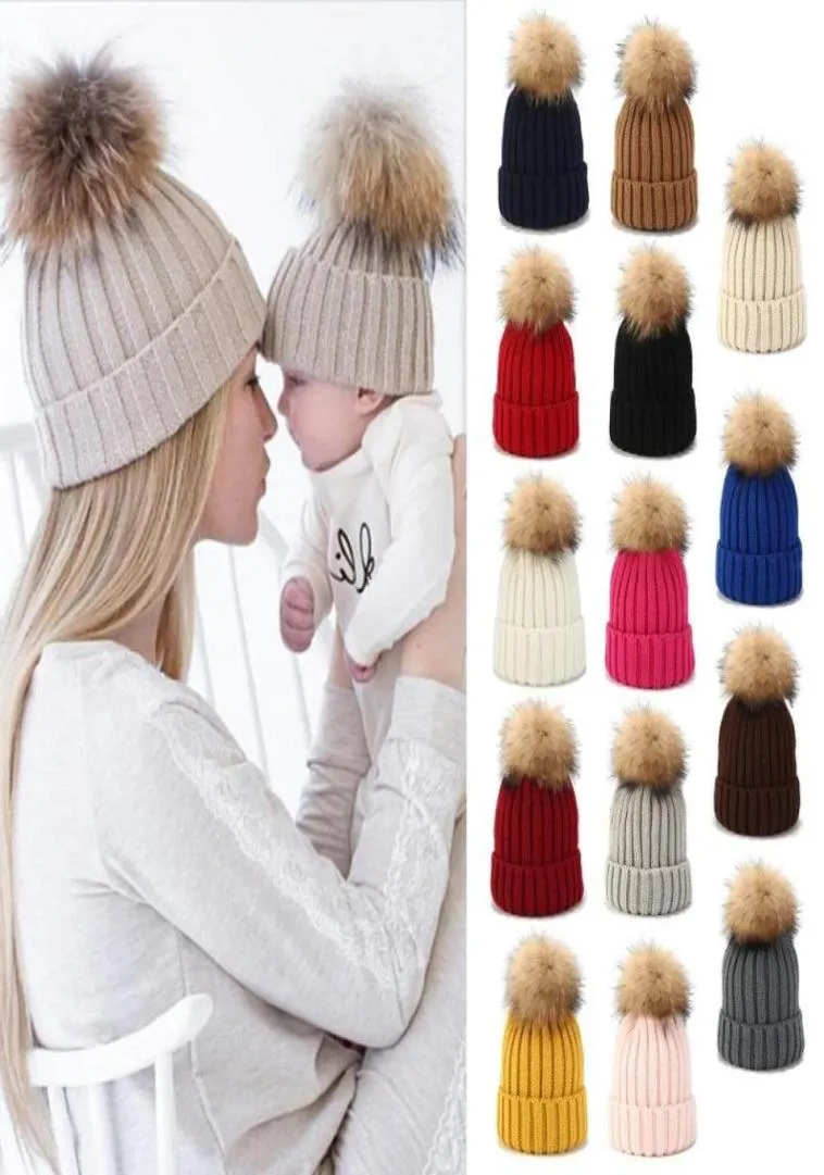 2pcs ParentChild a costine di cappello da berretto a maglia set di cappellini madre baby famiglia inverno pom pom pomt a colore solido tappo teschio mascherato.