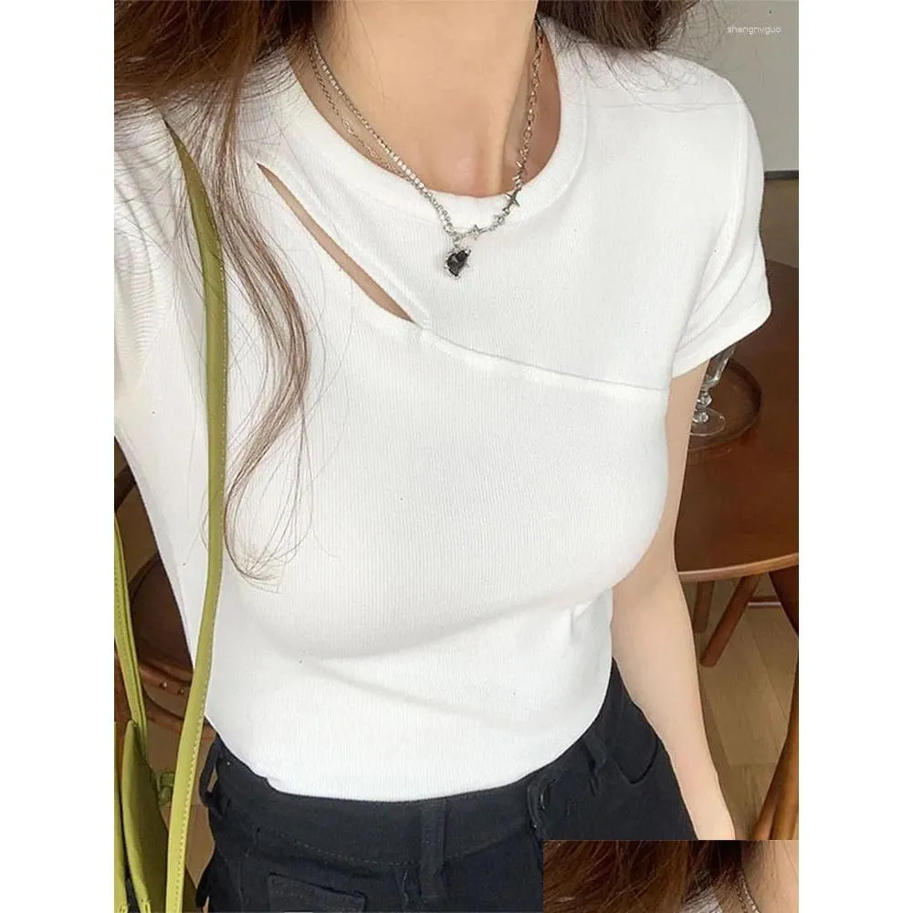 Tanques femininos Camis Summer Moda Moda de cor sólida Camiseta esbelta Hollow Out Y Basic top coreano o-pescoço o-shirts preto cinza branco Drop Deliver OT8SE