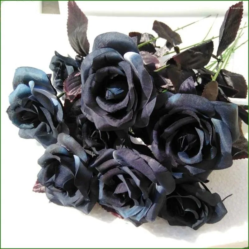 Decorative Flowers 1pcs Black Rose Flower Halloween Gothic Wedding Home Party Fake Decoration