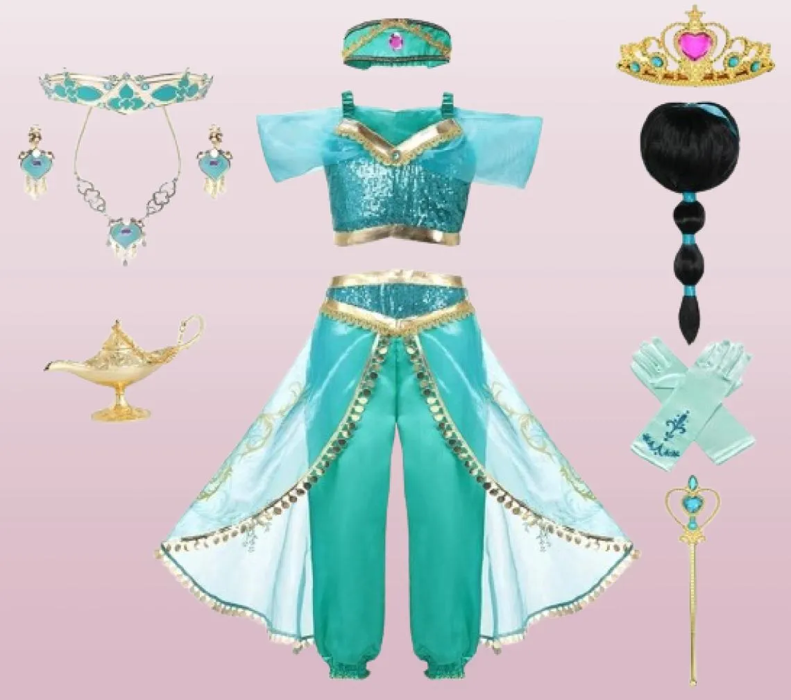 Kid Aladdin und die Magic Lamp039S Prinzessin Top und Hosen Kleidung Set mit Stirnband Mädchen Jasmin Geburtstagsfeier Dress Up Cosp6862874