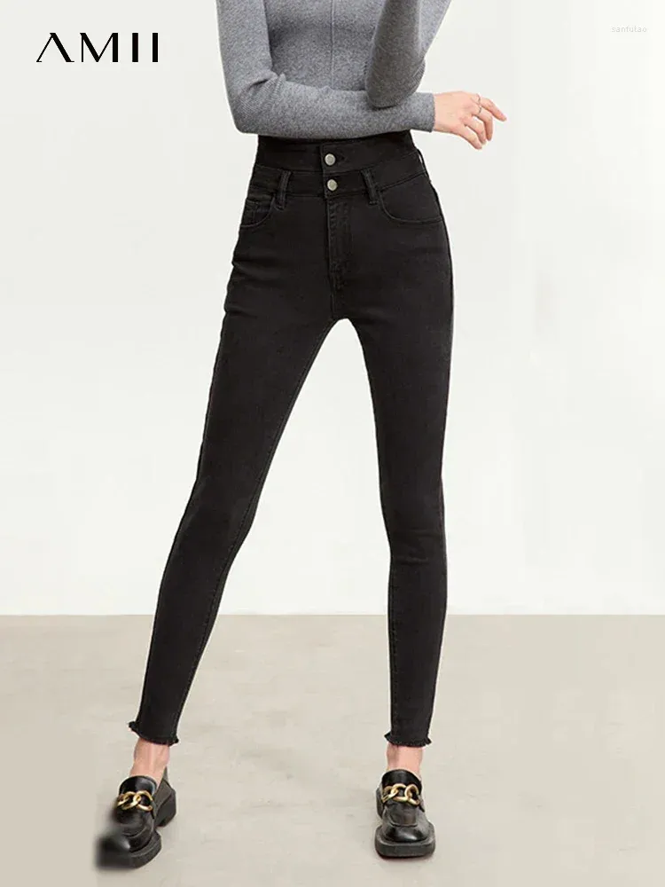 Jeans femminile amii cashmere minimalista per donne inverno 2024 in vita ad alto contenuto di pantaloni a due matite a doppia vita