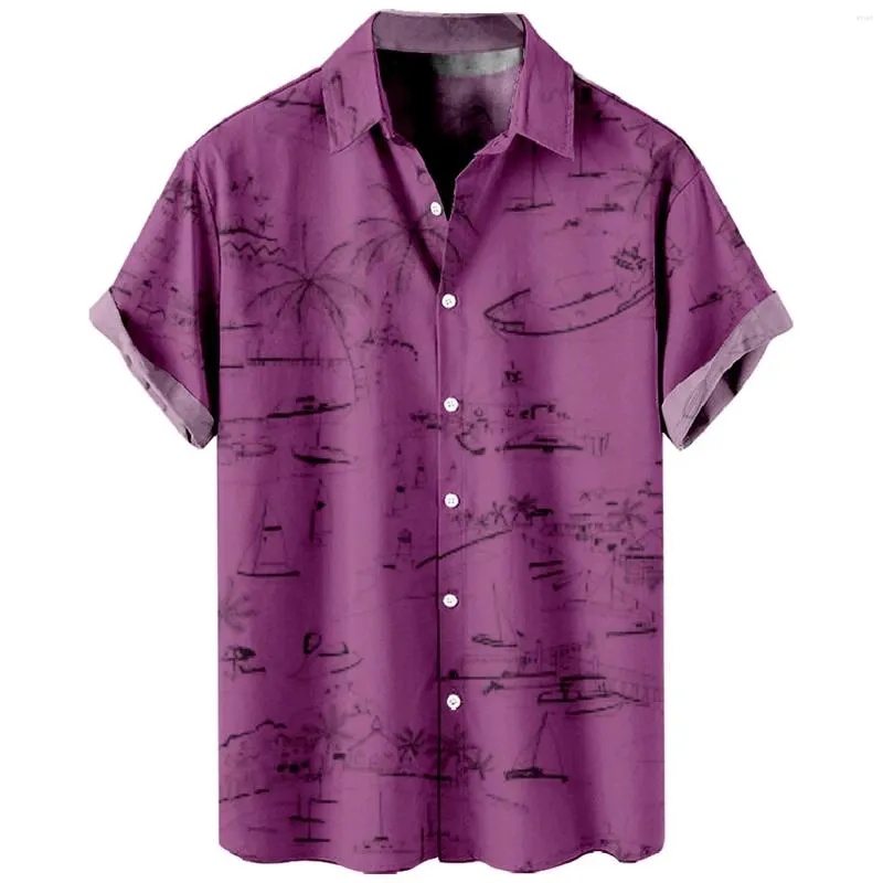 Casual shirts voor heren kokosnootboom afdrukken korte mouwen buitenste high street top met knoop mode zacht t -shirt voor mannen playeras para hombres