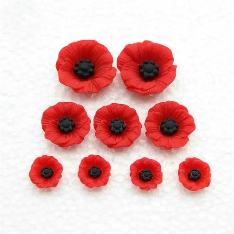 Zestaw 100pcs Chic żywica Czerwony Poppy Flower sztuczny płaski ozdob Capons Cap for Home Decor 12-23mm 211101181e