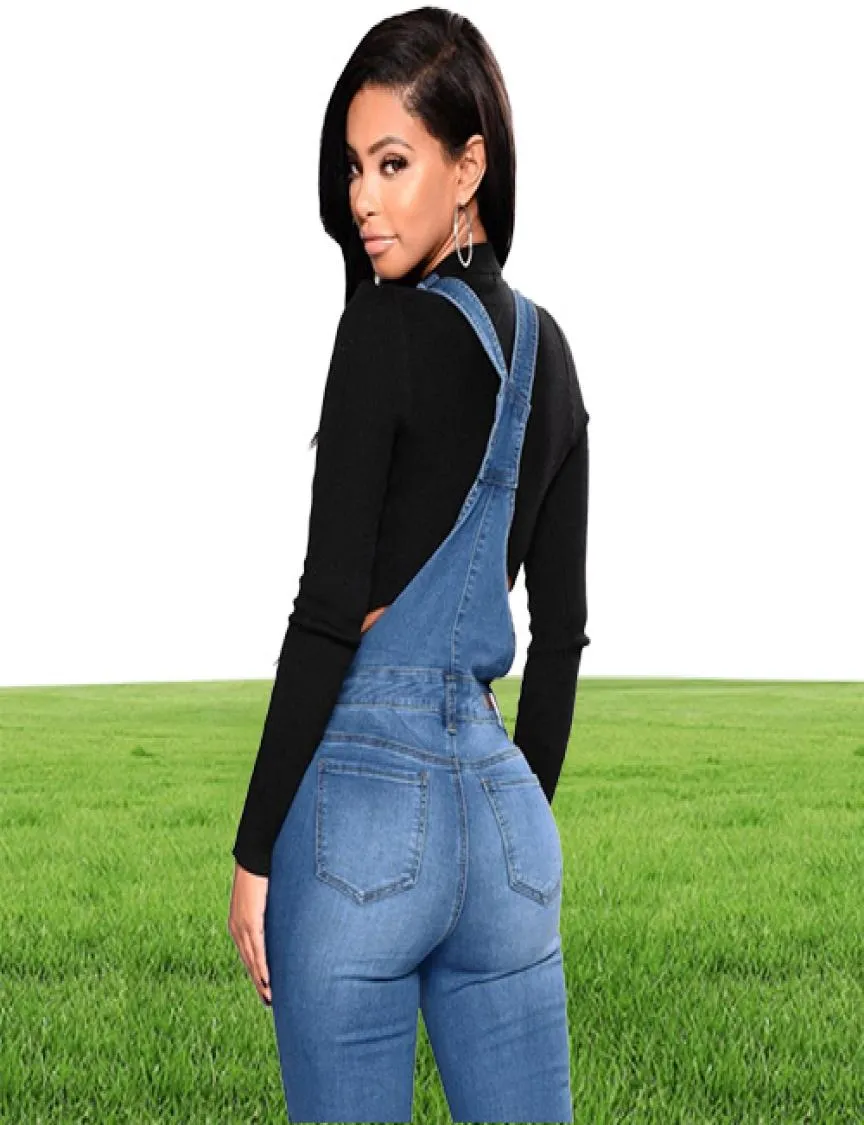 2019 Neue Frauen Denim Overalls Ripped Stretch Lungarees High Taille Long Jeans Bleistifthosen ROMPERS Jumpsuit Blue Jeans Jumpsuits J17733508