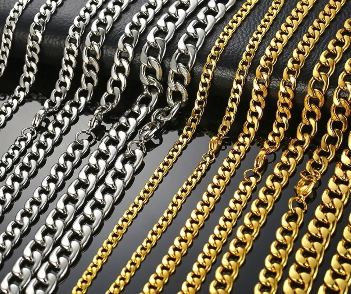 510mm MEN039S Rundlänkkedjan halsband i guldton rostfritt stål hiphop pojke manliga smycken med 24 tum5875999