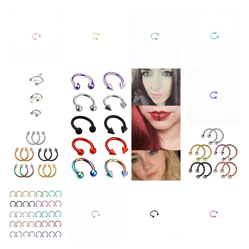 Anneaux de nez Stumes de mode en acier inoxydable Horseshoe fausse bague C Clip Clip Piercing Stud Hoop pour femmes Men Barbell Drop Livrot JE J OTM52