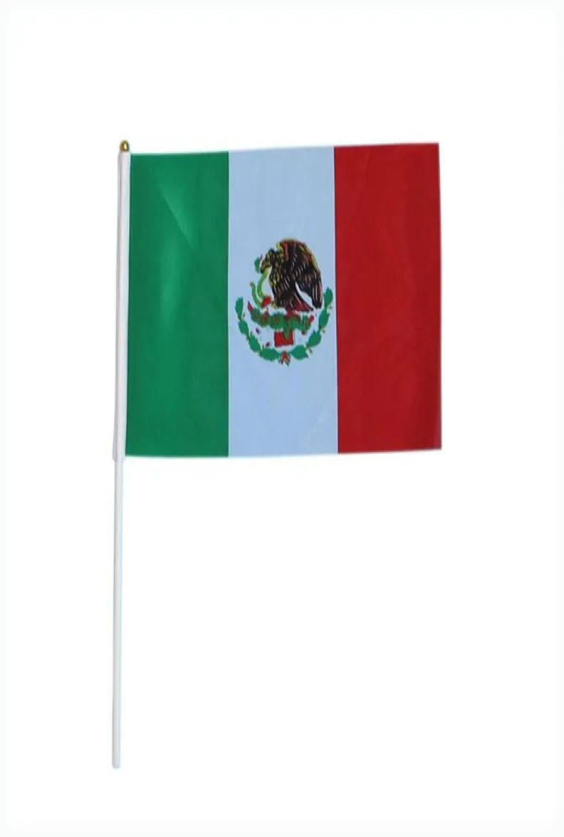 1421cm Mexico flag with white pole and golden tipWhole polyester good quality small National flags 100PCSLOT2822794