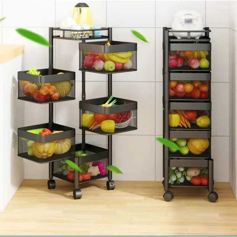 Kök förvaring roterbar hylla 3/4/5 lager flerskikt 360 graders kolstål vegetabilisk fruktkorg rack vagn vagn