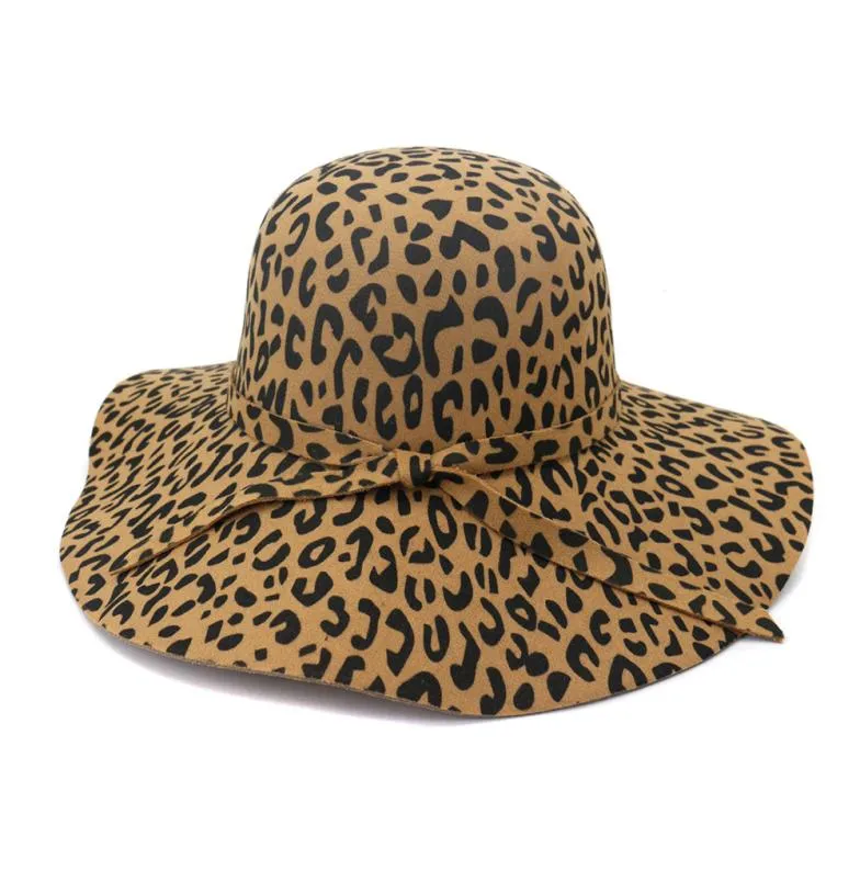 Grand bord Leopard Print Felt Dome Hat Wome Fedora Chaps Fascinators Chapeau pour femmes Élégant Cap de capuche Protection du soleil Capeau8623442