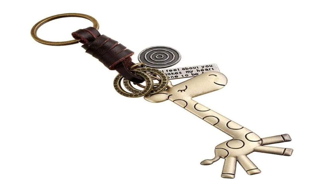 Keychain en cuir mignon petit cadeau alliage girafe rétro de clés de tissage entier pour Noël cadeau4996774