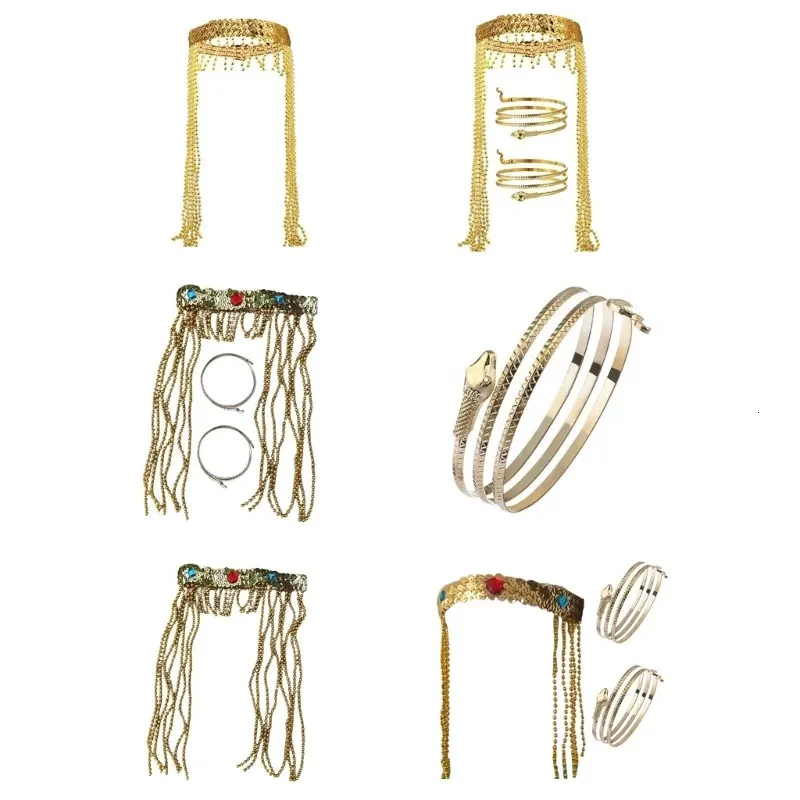 Lot De 5 Accessoires Costume égyptien – Coiffe Cobra, Collier, Bracelets Serpent, Boucles D'oreilles – Pour Femme, Halloween, Carnaval, Soirée