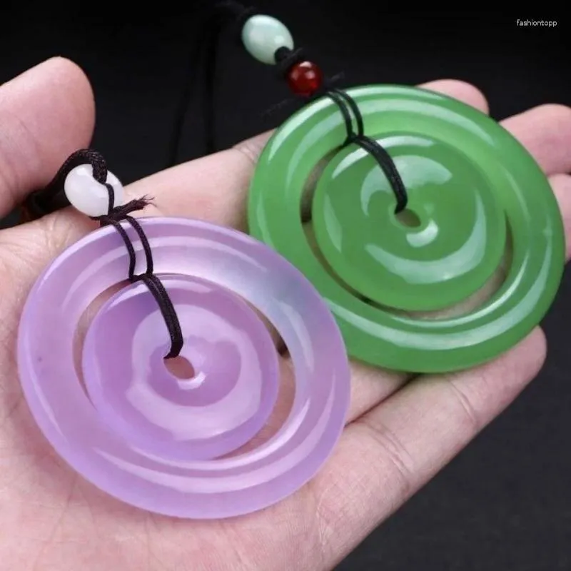 Colliers pendants Quartzite Jade Emerald Green Mother and Son Peace Backle Rague Fleurs flottantes Chaîne de pull violet