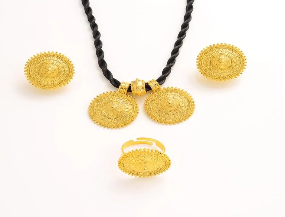 Ethiopian Traditional Jewelry set Necklace Earrings Ring Ethiopia Fine solid Gold Eritrea Women039s Habesha Wedding party Gift5317258