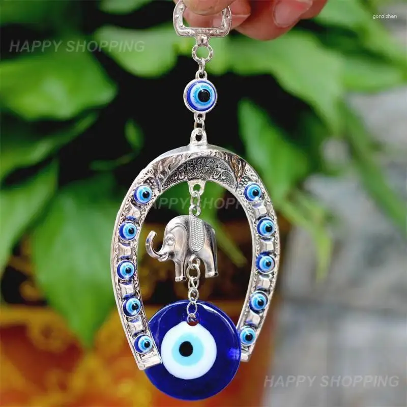 Figurines décoratives Turc Bleu Eye Amulet Horseshoe avec ruban d'éléphant Mur ethnique suspendu pendentif chanceux