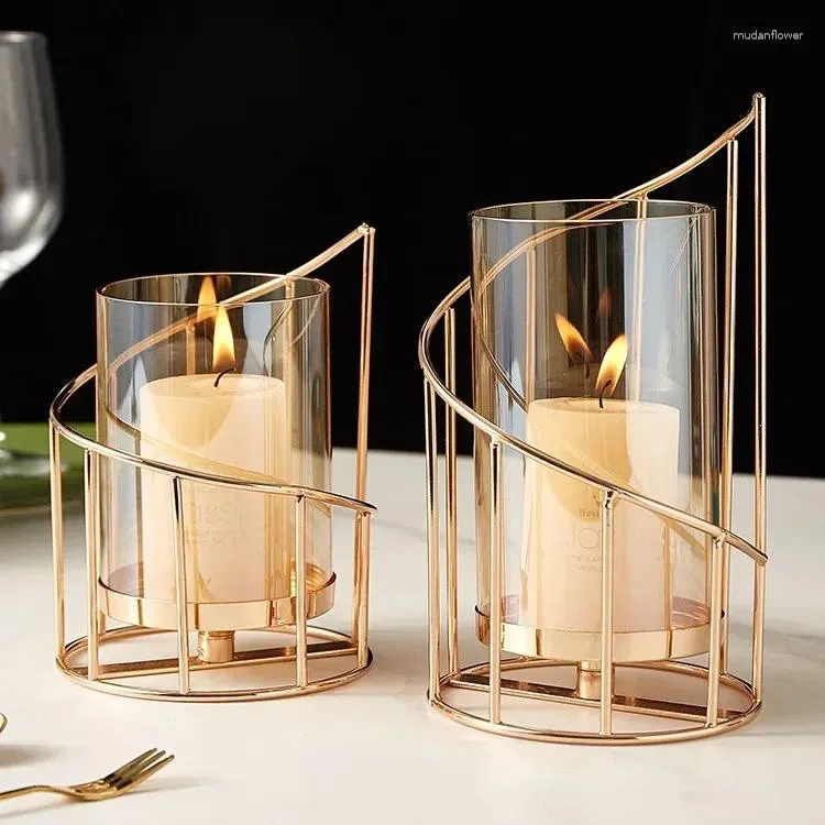 Держатели свечей металлическое стекло роскошное золото высушенная цветочная ваза дома декор гостиной