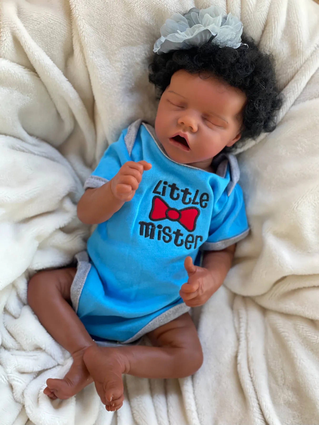 16 Inch Dark Skin Twins Reborn Baby Doll with Rooted Curly Hair